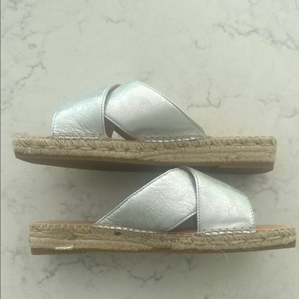 Kanna Silver Espadrille Slip-On Shoes with Metallic Straps